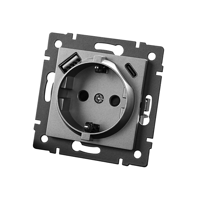 SCHUKO SOCKET USB A+C 2,1 A RECESSED RECESSED GREY